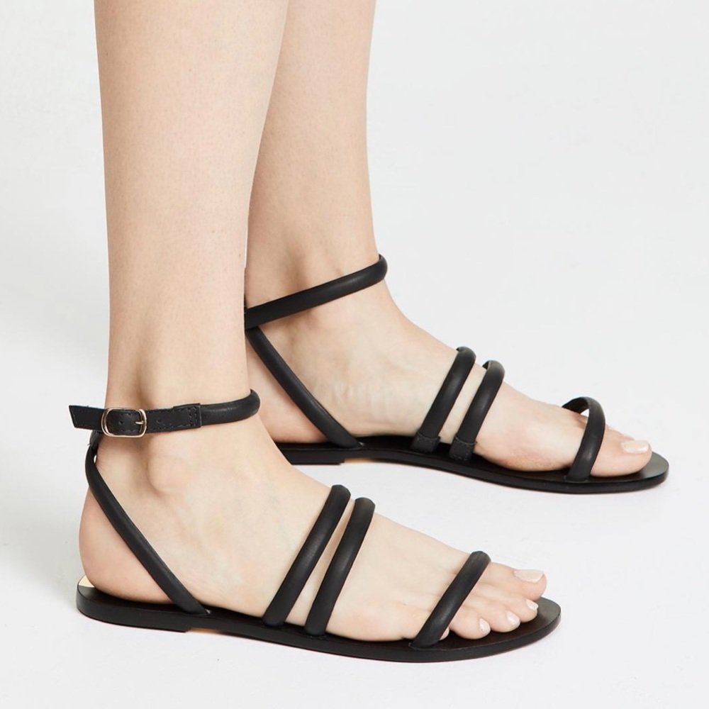 KAANAS Diamantina Strappy Flat Sandal Black Size 6